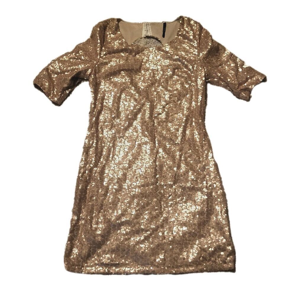 B Sharp Gold Sequin Dress Keyhold Dress Sz S